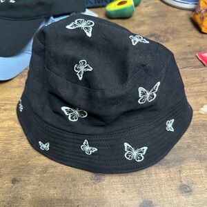 Black Butterfly Embroidered Bucket Hat